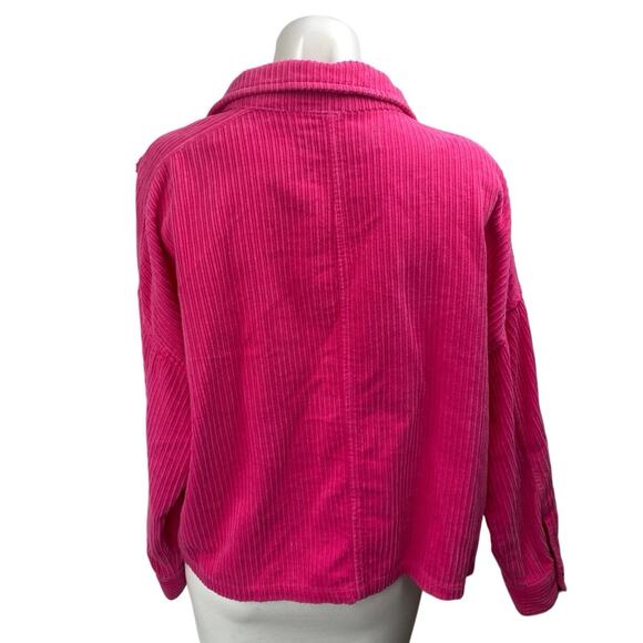 Zara Pink Corduroy Velvet Velour Button Collar Pockets Long Sleeve Coat Jacket L - Picture 2 of 4